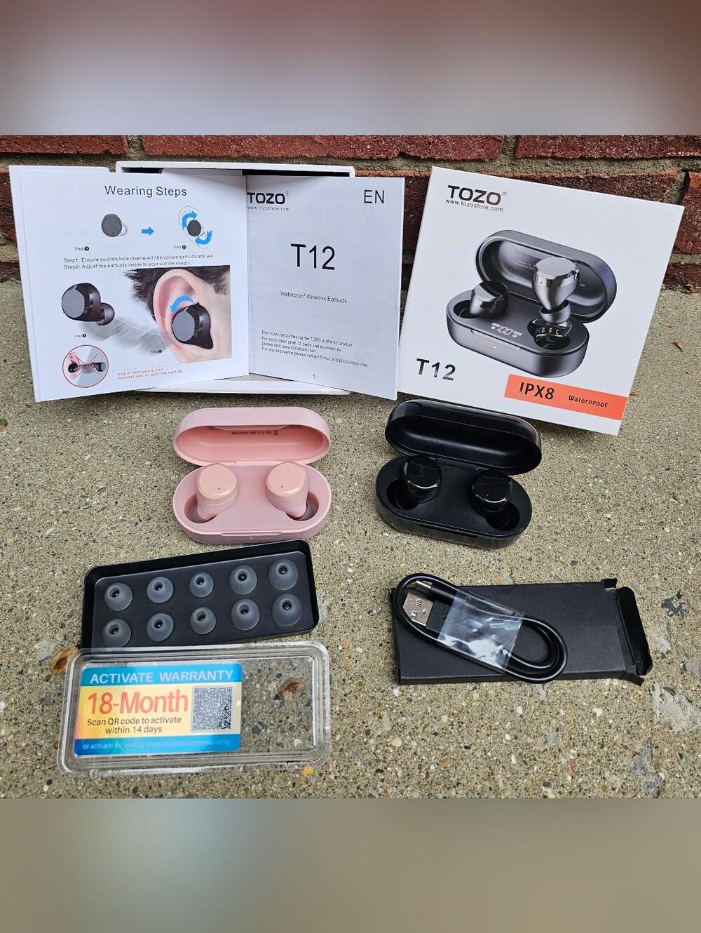 TOZO T12 Wireless Earbuds Bundle - Black & Pink 2-Pack Set